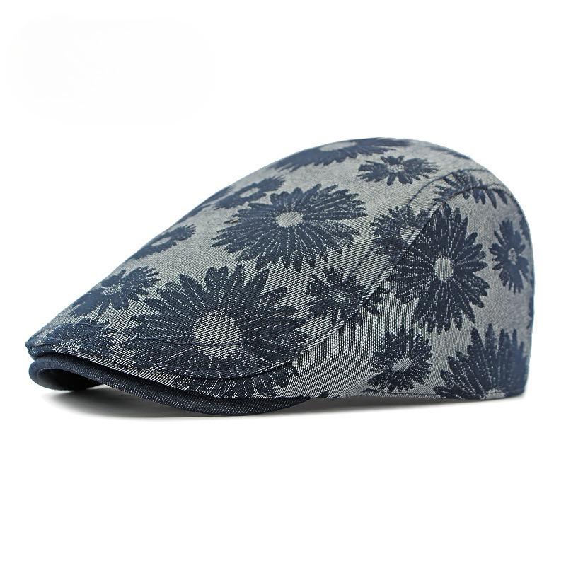 Unisex Retro Daisy Floral Print Flat Cap British Style Ivy Cabbie Hat Men Women Casual Beret Fashion Forward Cap
