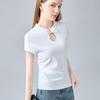 Chinese Short-sleeved T-shirt for Women's New Chinese Style Women's Retro Buttoned Hollow T-shirt Waist-receiving Water Drop Collar Top