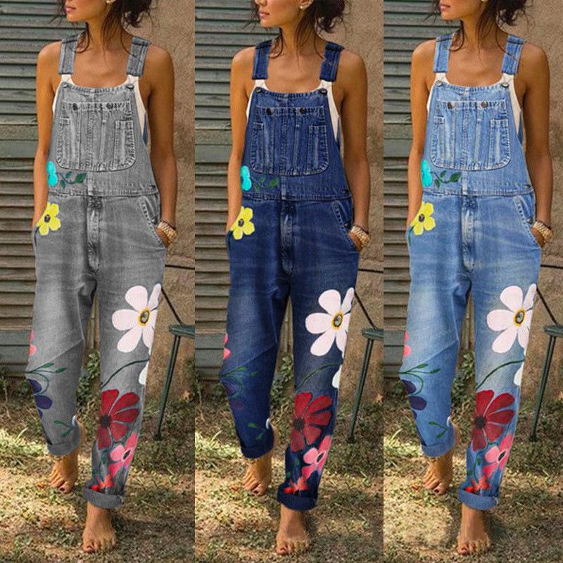 Women's Summer Denim Overalls – Classic, High-Quality, Loose Straight-Leg with Print
