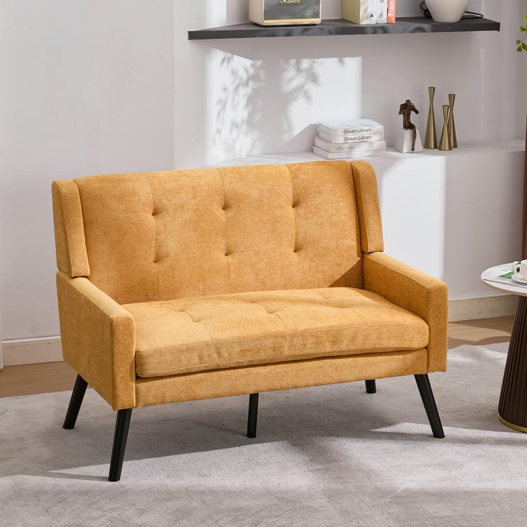 Premium Linen Bench (2-Seater) with Non-Slip Solid Wood Legs and Foam Cushions – Button-Tufted Accent Chair for Living Room, Bedroom and Office