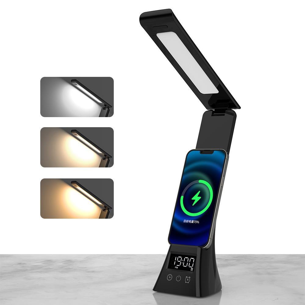 Multifunctional Table Desk Lamp with Wireless Charger Indoor Reading Folding Light With Clock for Phone for Smart Watch 2025