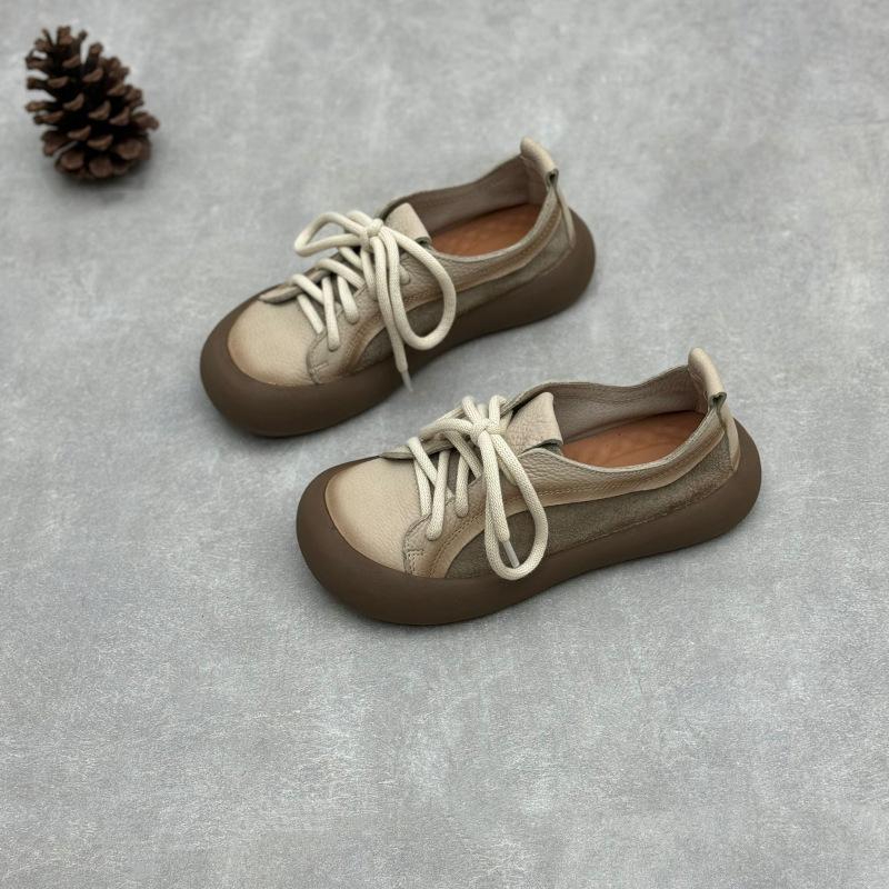 Johnature Ретро натуральная кожа шнуровка женские туфли повседневные круглый носок коровья кожа балетки