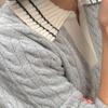 Вязаный женский свободный пуловер с длинными рукавами и цветными блоками
