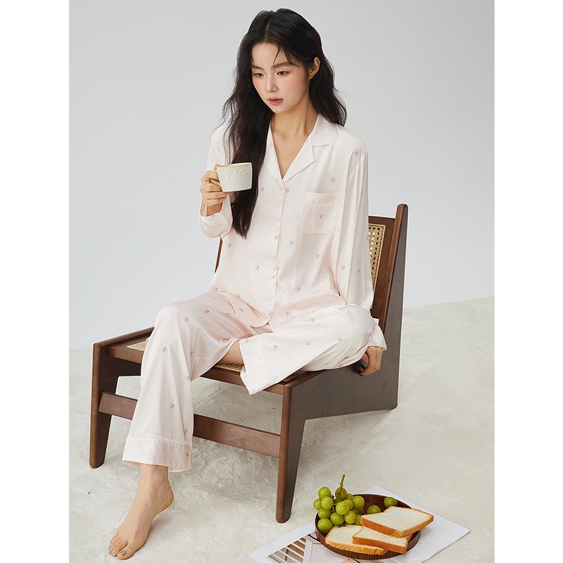 French pajamas women's 11-year spring ice silk lace small bouquet pink high-end loungewear summer one