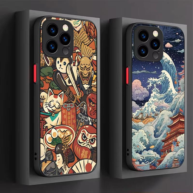 Япония Укиё-э Самурай Морская Волна Жесткий Чехол Для Телефона Для iPhone 17 Air 16e 15 14 13 12 11 Pro Max Plus Mini SE2020 2022 Матовый Чехол