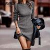 Autumn and Winter Women's Sweater Dress Solid Color Round Neck Long Sleeve Wrap Hip Sweater Dresses