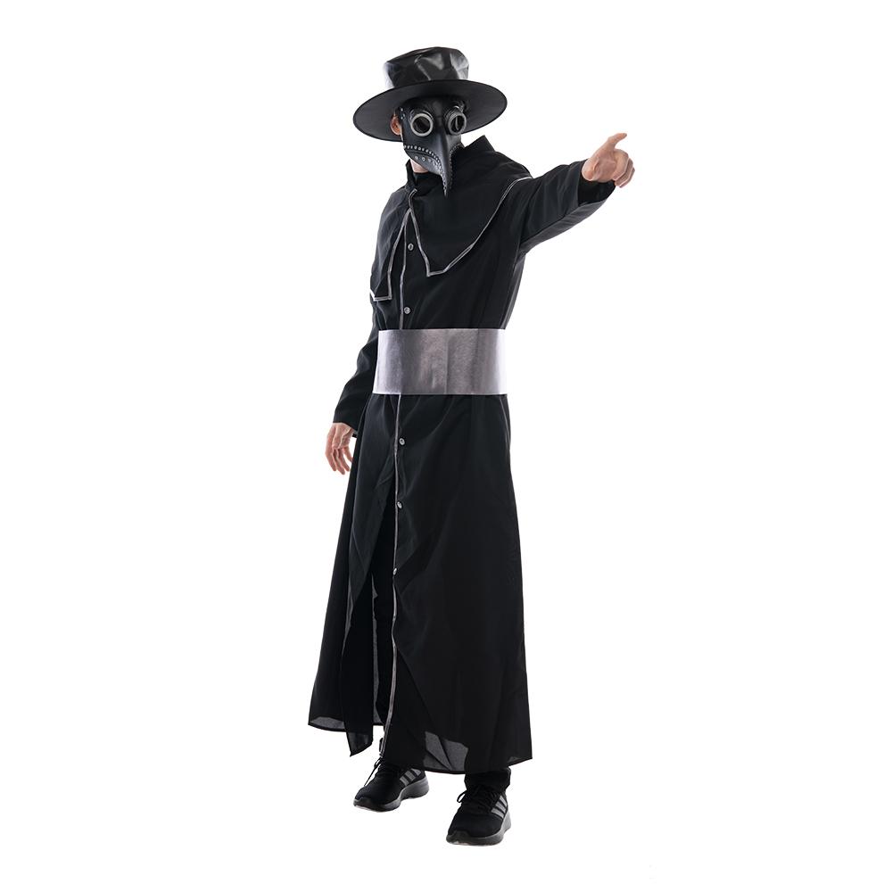 Men Plague Doctor Robe Costume Halloween Party Warlock Coat Steampunk Medieval Suits with Hat Mask