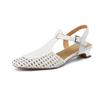 Natural Leather Square Toe Med Heels Elegant Autumn Hollow Weaving Decoration Mature Summer Beauty Women Shallow Pumps