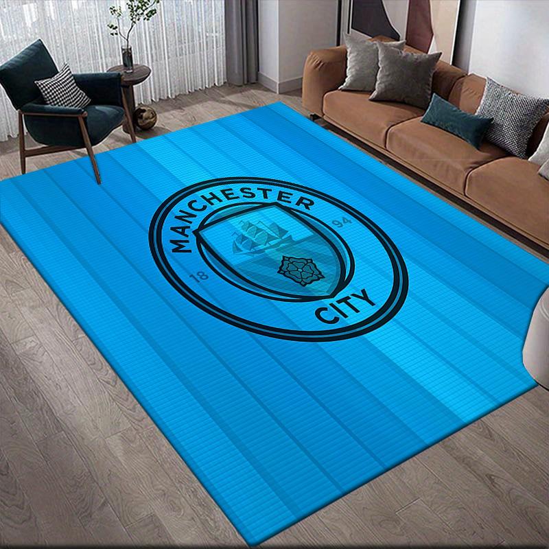 Man City2 Flannel Pattern Square Carpet,Area Rug,Carpet Rug for Living Room Bedroom Sofa Playroom Decor,Non-slip Floor Mat