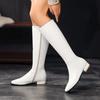Women's Square Head High Tube Boots Autumn Winter New Fashion White Simple And Versatile Square Root Side Zipper Boots