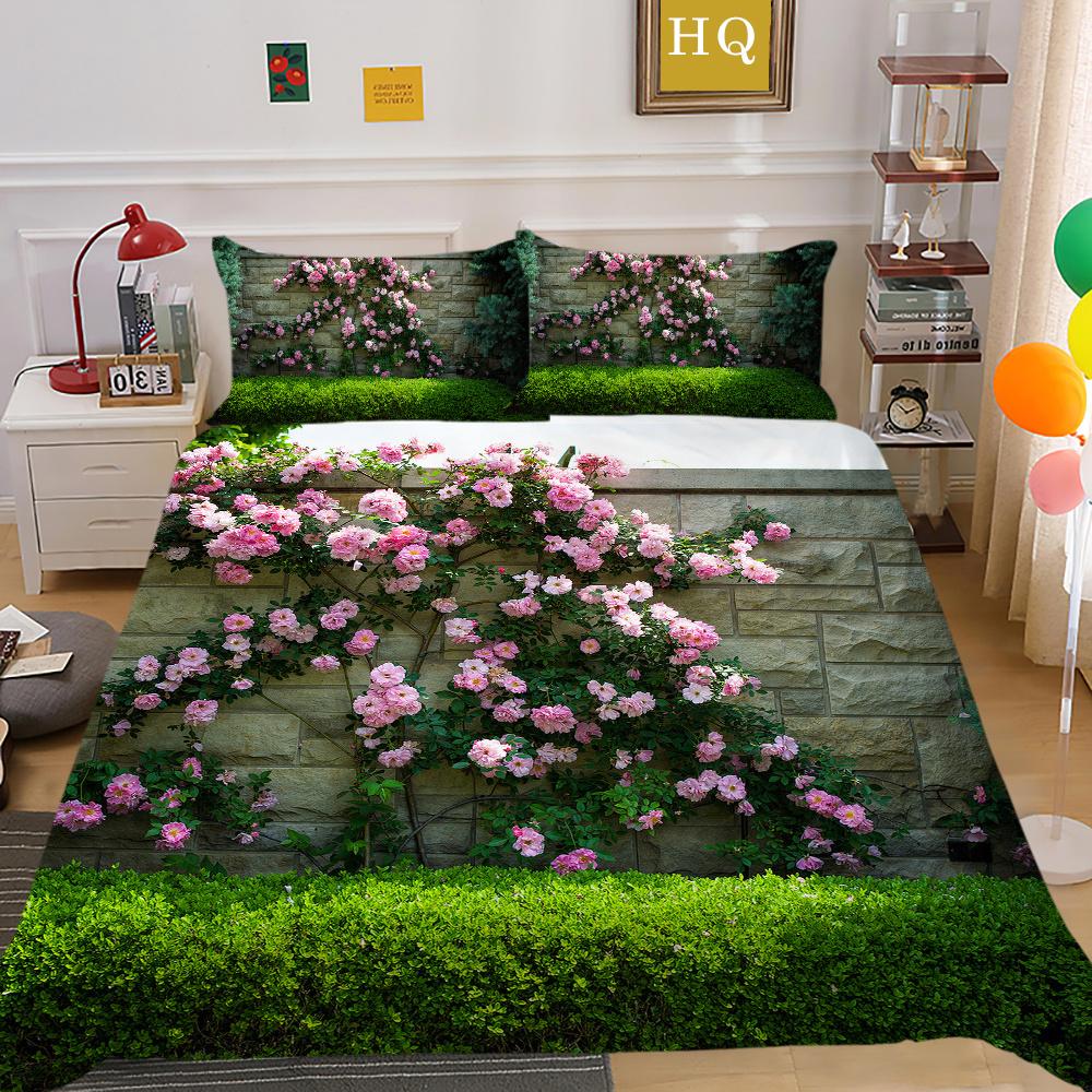 Постельное белье с 3D принтом цветов, двойной размер, комплект постельного белья из микрофибры, комплект постельного белья для девочек, модное домашнее постельное белье