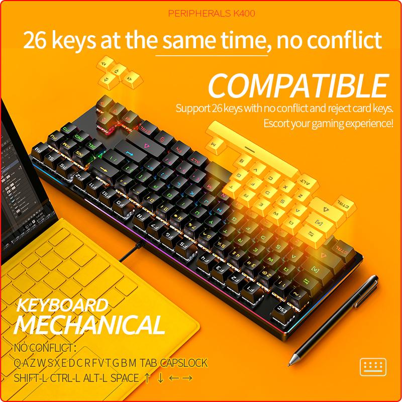 Popular K400 Wired Mechanical Keyboard RGB Backlit Computer Gaming Keyboard Mechanical for Games