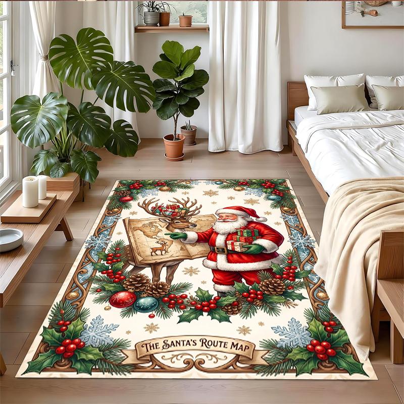 Christmas Printed Square Area Rug Soft Non Slip Floor Carpet For Bedroom Holiday Gift