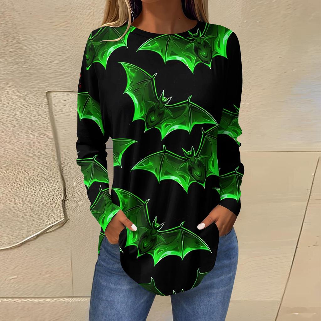 Women's Loose Round Neck Print Long Sleeve T-Shirt Top Pullover