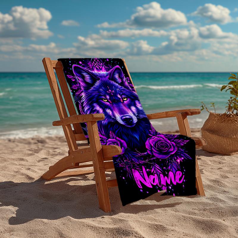 Custom Name Ultra-Soft Beach Towel with Wolf Theme,Ideal for Pool - Camping, Diving - Perfect Travel Essential, Vibrant Beach Towel.
