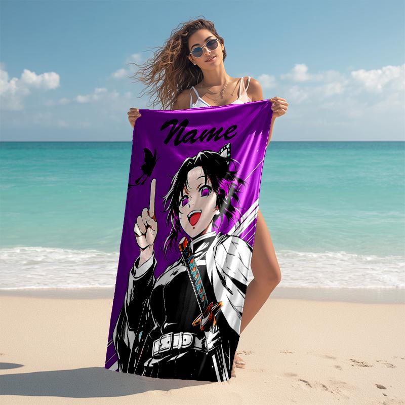 Personalized customized proof beach towel with Demon Slayer character theme  pattern - soft, absorbent, quick-drying, perfect swimming, camping&bathin