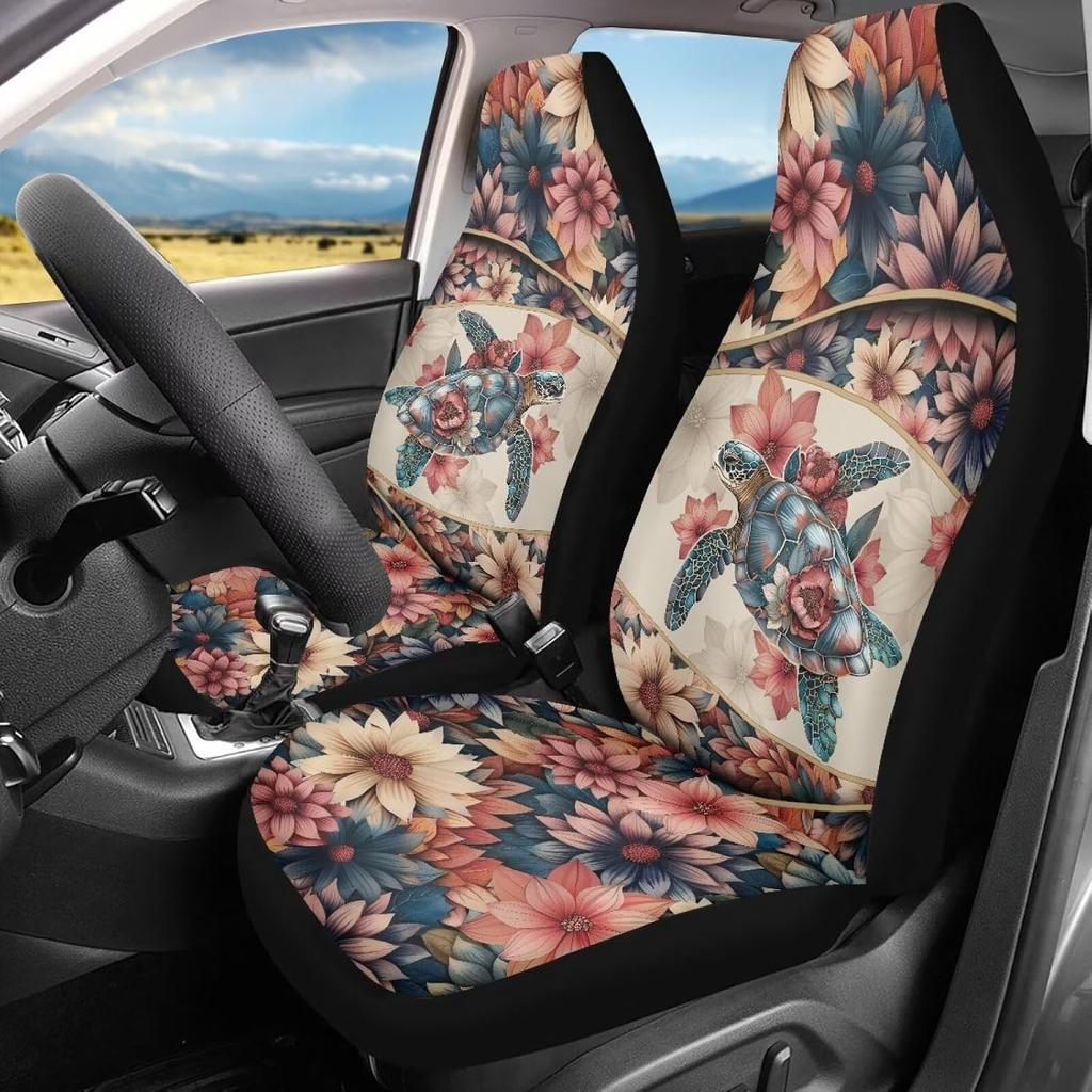 Чехлы на сиденья автомобиля Bulopur Black Boho Цветочные, Только для передних сидений, для женщин и мужчин, с карманом-органайзером, для автомобилей, внедорожников, грузовиков, седанов