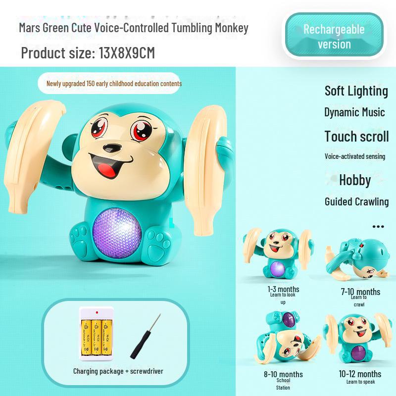 Детская светящаяся игрушка-обезьянка с голосовым управлением: Поощряет ползание у младенцев и способствует развитию навыков держания головы вверх.