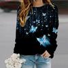 Tops For Women 3D Sparkling Butterfly Print Round Neck Long Sleeve T-shirt Fall Casual Slim Pullover Women's Long Sleeve Top