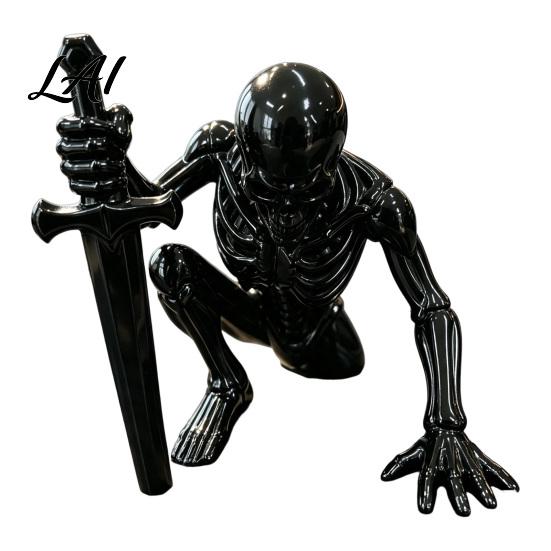 Durable Hard Material Figurine 3D Printed Skeleton with Swords Creative Desktop Ornament Immortal Style Collectibles Swords Statue for Home