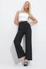 Women's Trousers New Season Fashion Black Striped Double Pocket Palazzo Knitted Trousers