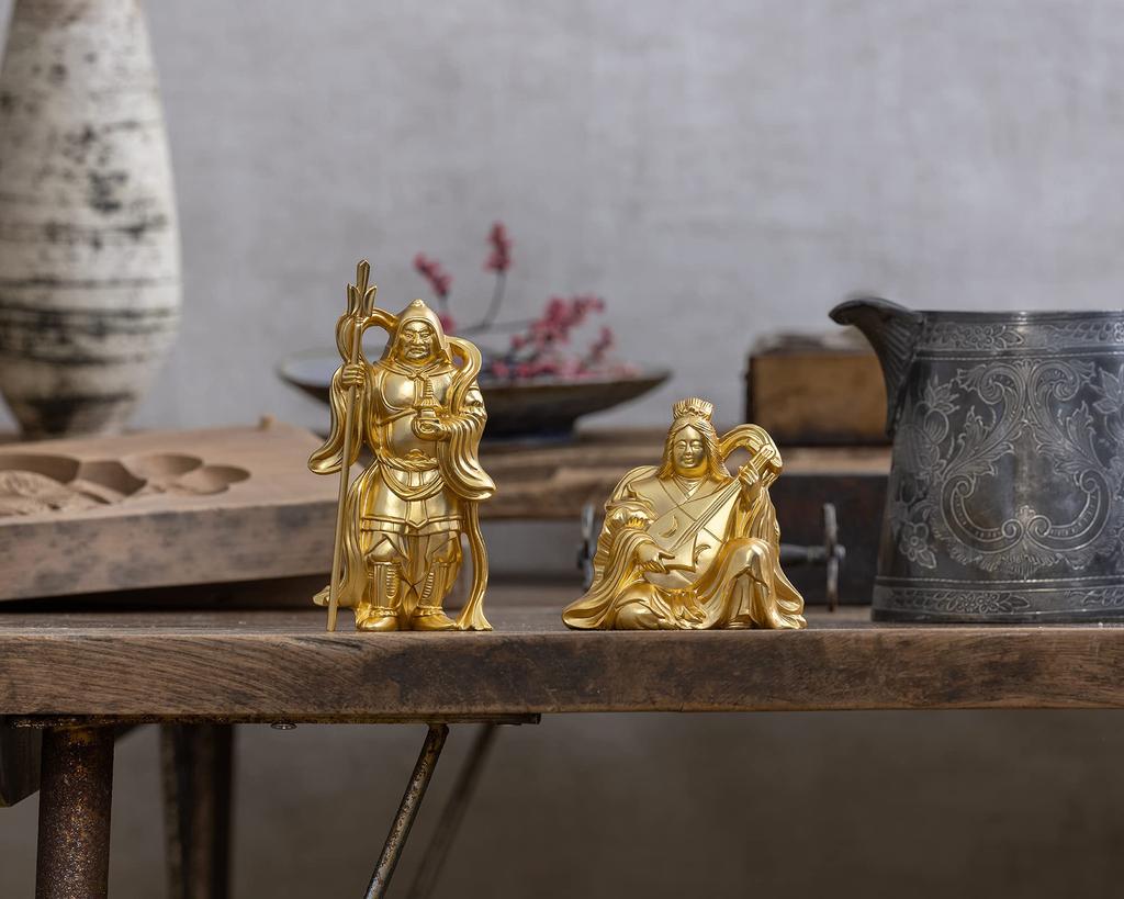 Seven Lucky Gods of Good Fortune: Benzaiten (Gold Plated/24K) Sculptor: Makita Shuuun Original Model - Buddhist Statue, Ornament, Takaoka Bronze Ware