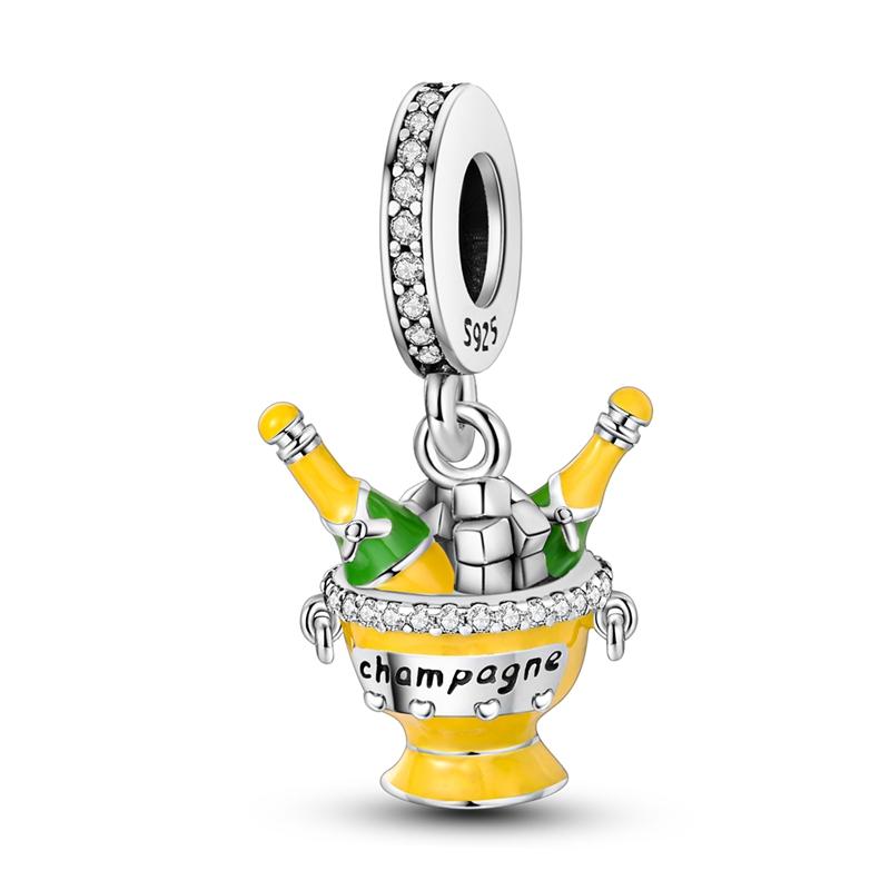 Charms Beads Pendant 925 Silver Wine Coffee Cup Whisky Charms Fit Bracelet Necklace Woman DIY Jewelry Making