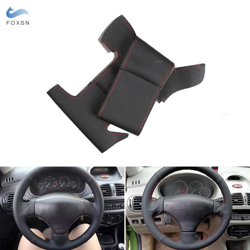 For Peugeot 206 1998 - 2005 206 SW 2003 2004 2005 DIY Hand-sew Steering Wheel Cover Perforated Leather Car Accessories