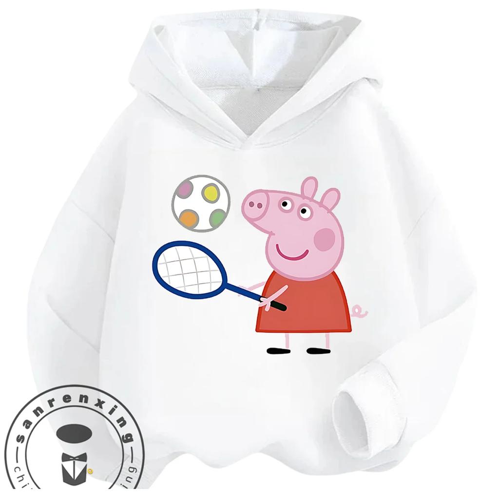 Daily Casual Hooded Top Cute Cartoon Print Winter Trendy Youth Wear Peppa Pig Boys Girls 3 14