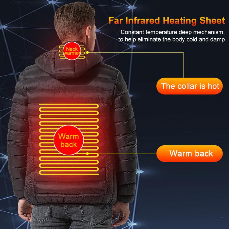 Электрический USB-отопление, мужская куртка с зимним термостатом, тканевое пальто с подогревом и капюшоном, теплое