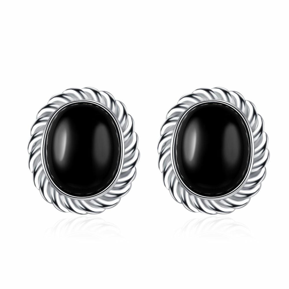 Thread Natural Black Agate Stud Earrings Fashion Personality Temperament Men and Women Trend Cold Wind Niche Earrings