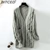 Twisted Knot Knit Cardigan for Women Autumn/Winter Vintage Loose-Fit Mid-Length Sweater Jacket