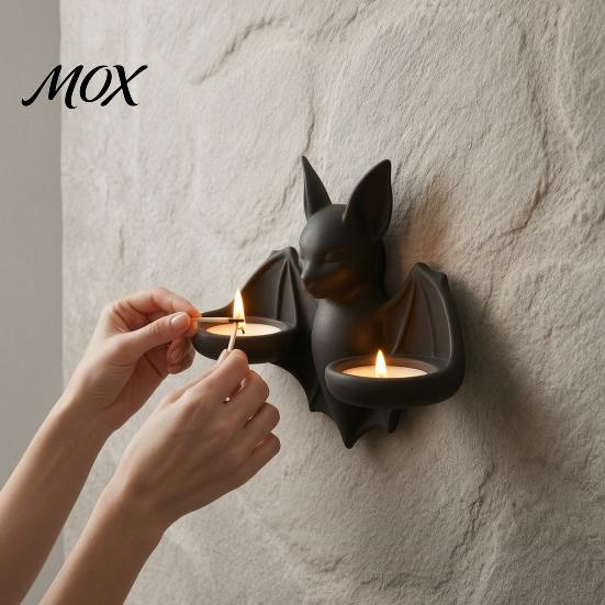 Unique Wall Scenery Gothic Bat Candle Holder, 3D Printed Double Sconce Candlestick with Spooky Hanging 2 Electronic Candles, Dark Style Halloween