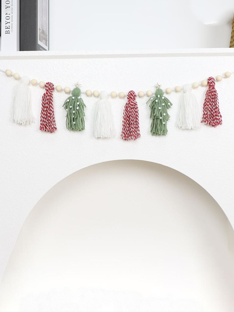 Бохо Рождественская гирлянда из деревянных бусин с кисточками, Рождественский камин, Настенное подвесное украшение для дома, Подвеска, Зимнее украшение для вечеринки