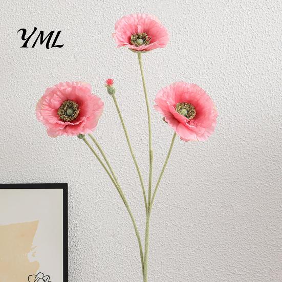 Realistic Faux Plants for Wedding 5 Heads Artificial Poppies Flowers with Stems, Silk Fake Flowers, Flower Bouquet Home Decor Table Arrangements Party