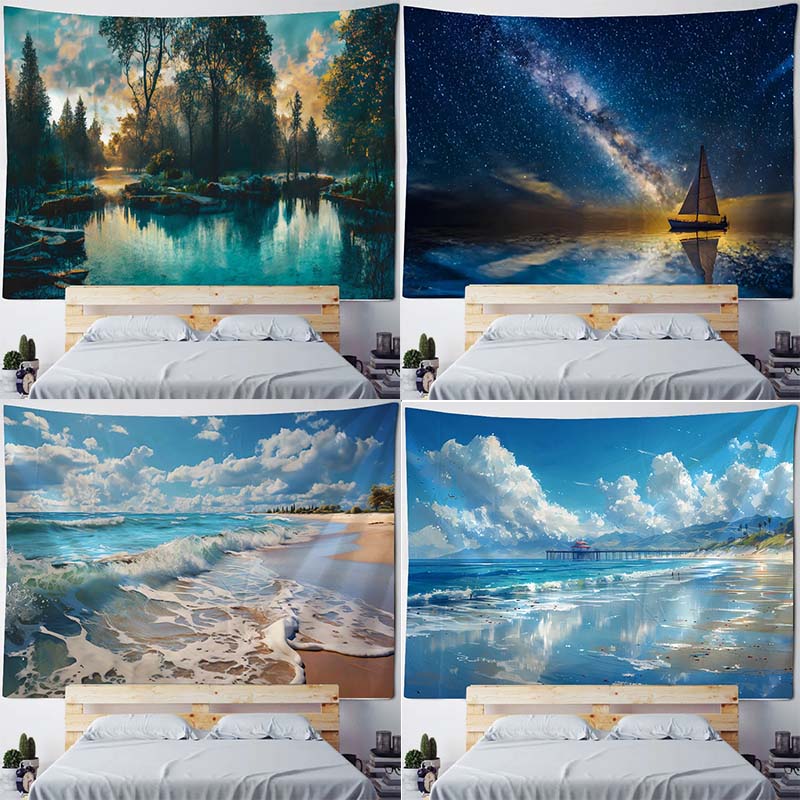 Home Wall Decoration Tapestry Outdoor Scenery Beach Background Office Living Room Tapestry