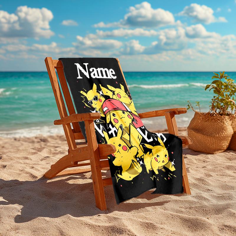 Personalized customized proof beach towel with Pokémon Pikachu pattern - soft, absorbent,quick-drying,perfect swimming,camping&bathing