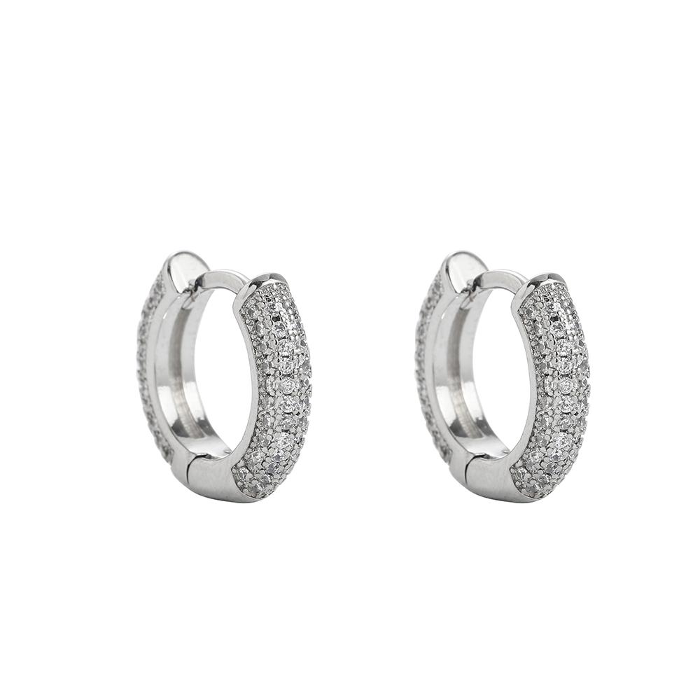 E077 Men and Women Round Geometric Gold Plated Hip Hop Stud Earrings with Micro Pave CZ for Anniversary