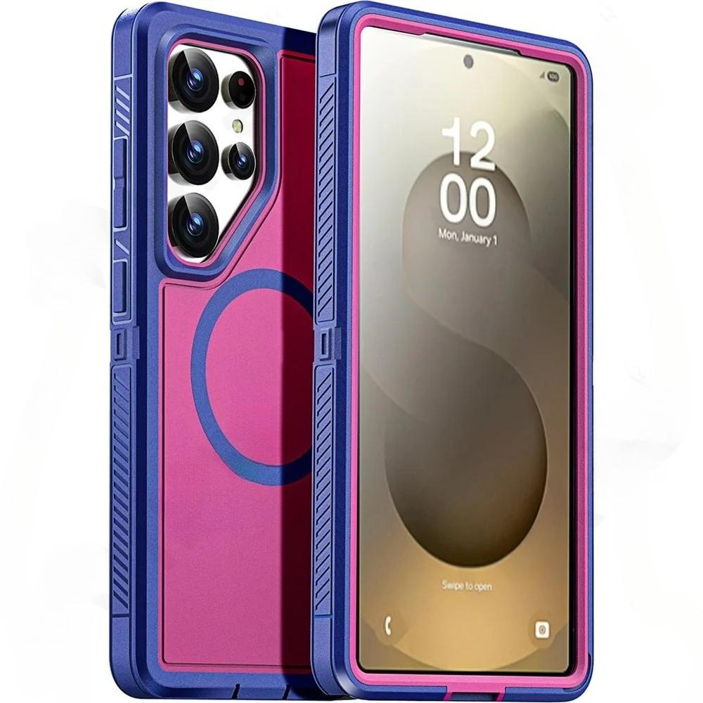 Прочный матовый противоскользящий силиконовый + ПК чехол для Samsung Galaxy S26+ S25 S24 Plus S23 S22 Ultra с магнитной поддержкой беспроводной зарядки