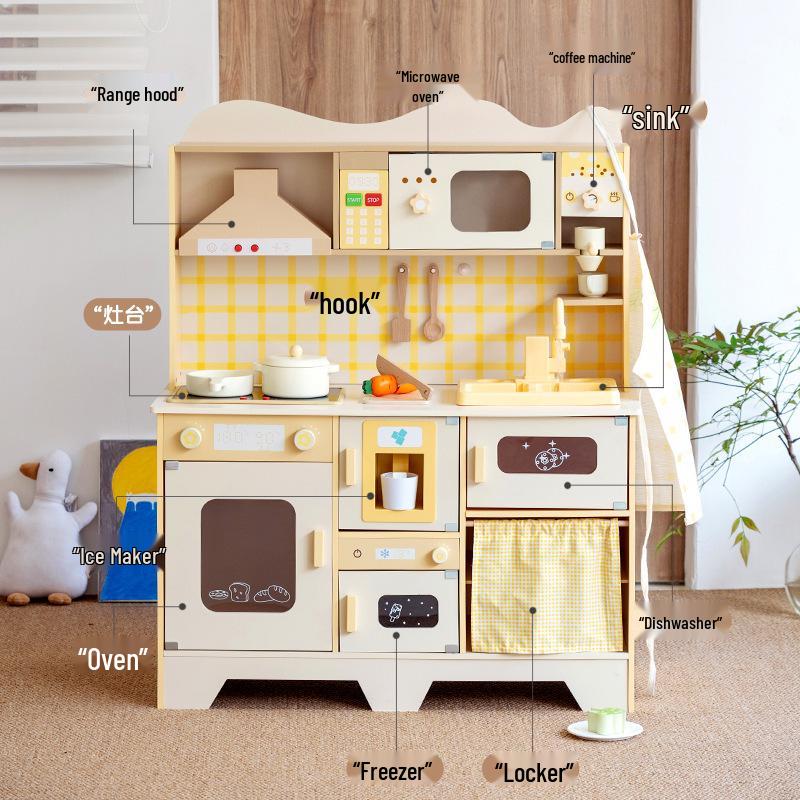 Children's Wooden Kitchen Toy Set with Lights, Sounds, and Water Outlet for Role-Play Cooking