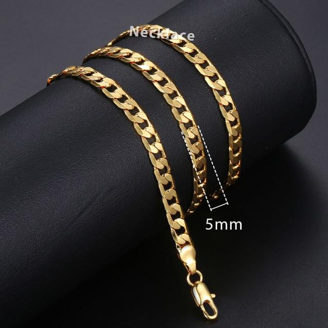 Gold Chain For Men Women Wheat Figaro Rope Cuban Link Chain Gold Filled Stainless Steel Necklaces Male Jewelry Gift