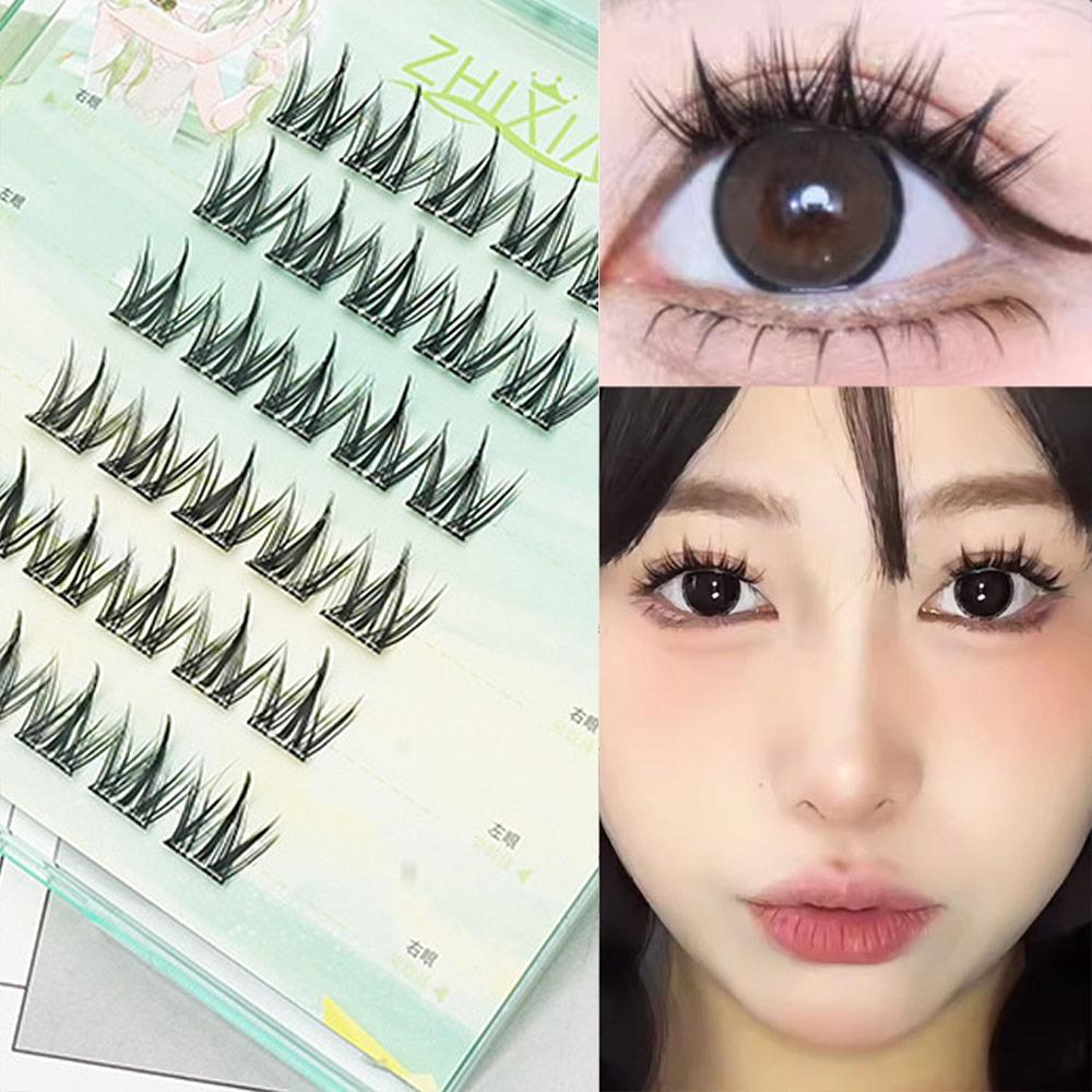 Glue Free Manga Lashes With Jelly Glue Strips 3D False Eyelashes Cat Elf Eyelashes Party Supplies