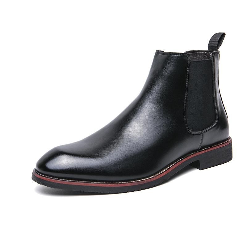 Fashion British Style Autumn Winter Velvet Men's Leather Boots Fashionable Chelsea Boots Business Dress Boots