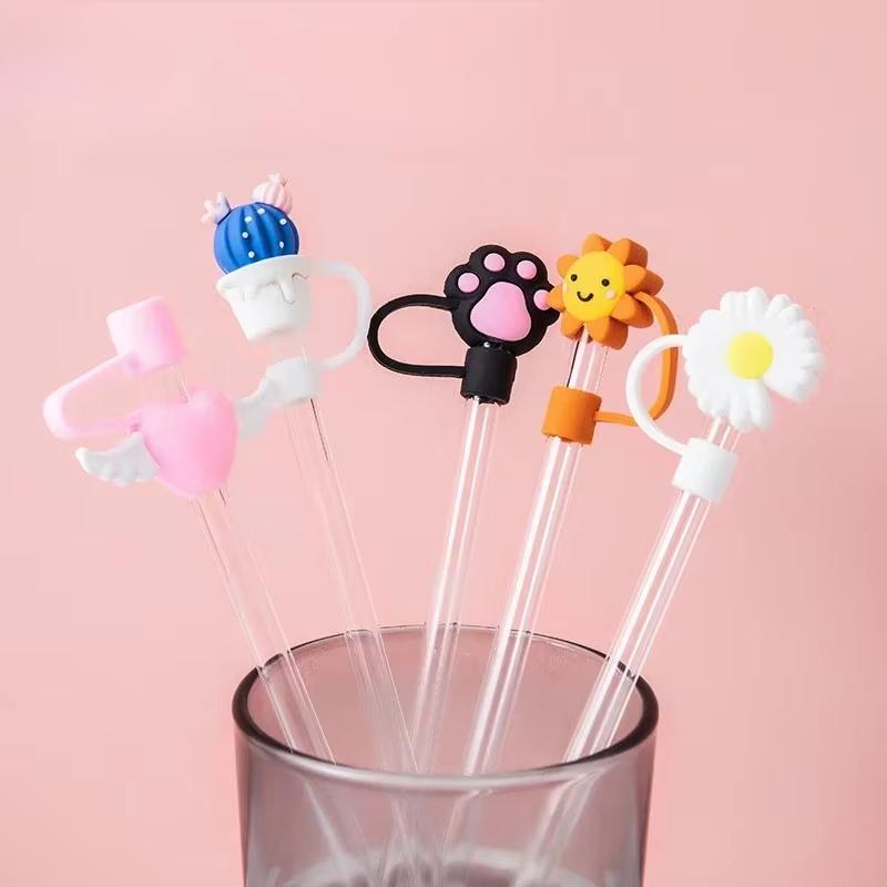 6-8mm Cute Cartoon Silicone Straw Tips Creative Straw Cover Drinking Dust Splash Proof Straw Plugs Sealing Tools Cup Accessories