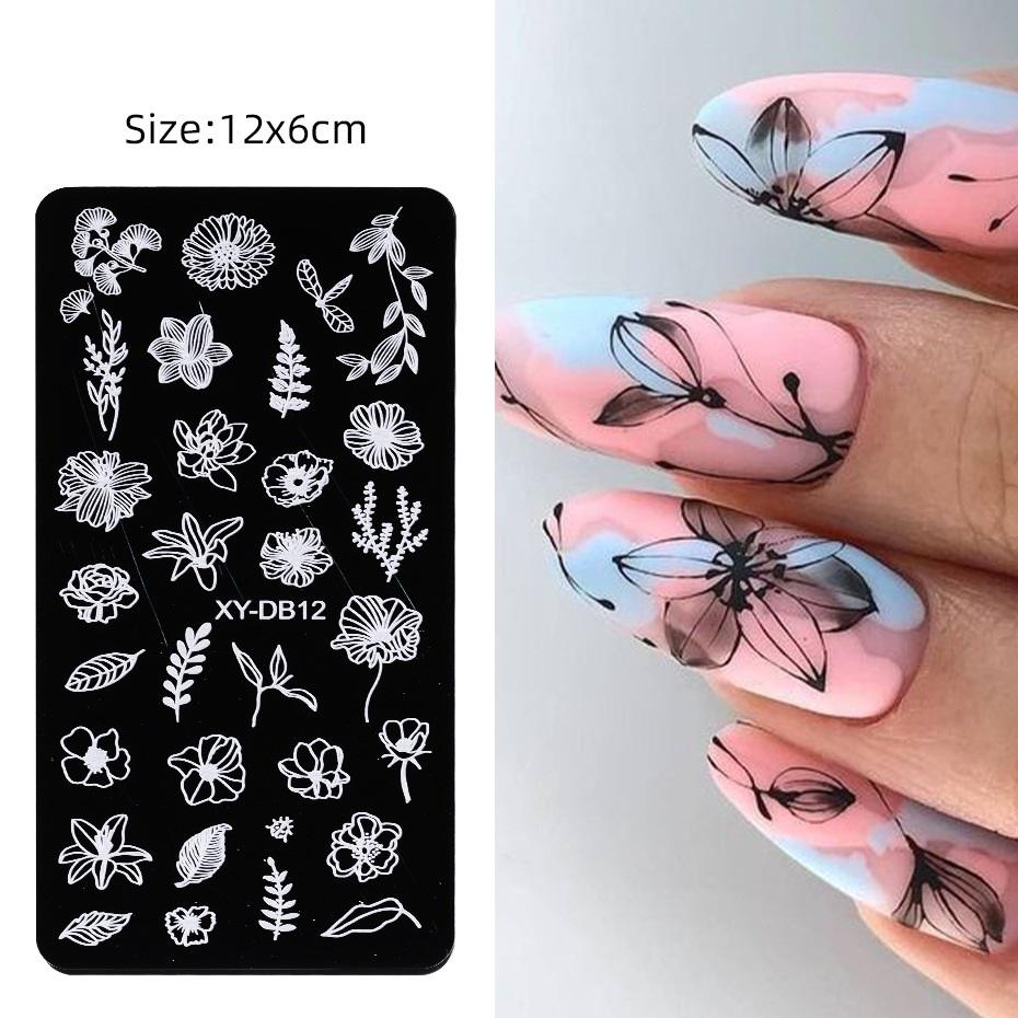 French Style Nails Art Stamp Plates Leaf Flower Stainless Steel Stencils Nail Printing Image Manicure Stamping Tools