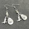 Silvery Cowboy Hat Boots Pentagram Design Dangle Earrings Alloy Jewelry Goth Style Creative Gift For Women Girls