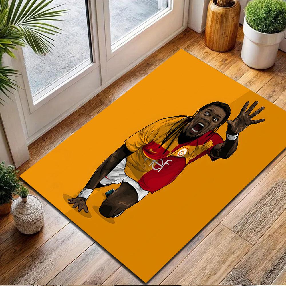 Footballer in Yellow and Red Jersey Patterned carpet, non slip mat suitable for living room and bedroom sofas