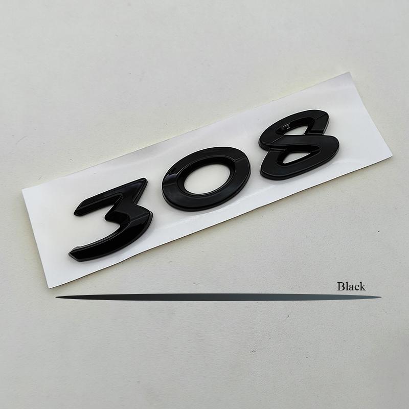 JGCR7 New 3D ABS Chrome Black Logo 308 Emblem Letters Sticker Car Rear Trunk Badge for Peugeot 308 SW GT Line GTI T9 T7 P5 Accessories