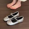 Inner Height Increase Silver Mary Jane Single Shoes Women's Shoes New Bow with Skirt Shoes