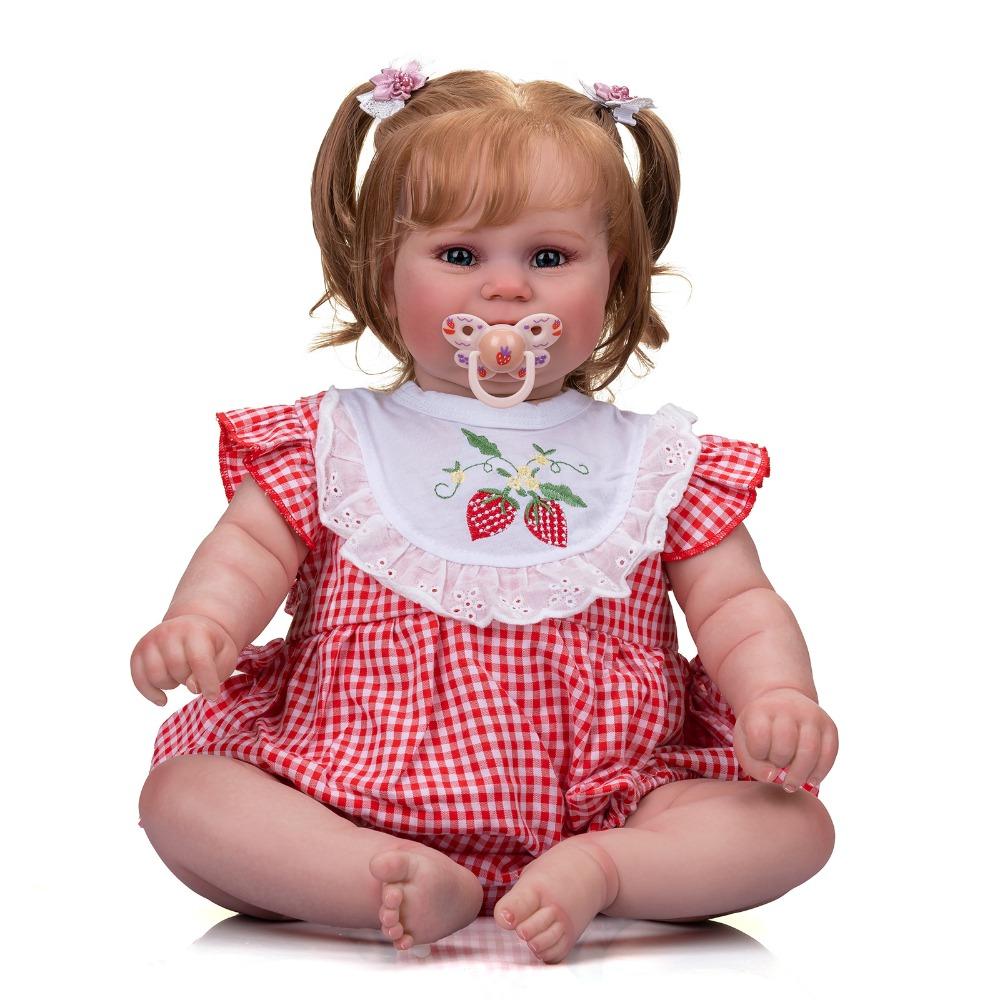 Cute 60cm Reborn Doll Maddie with Rooted Curly Hair Cloth Body Fat Baby Doll Look Real Handmade 3d Painted Skin Newborn Dolls for Kids Age 3+ Year Old